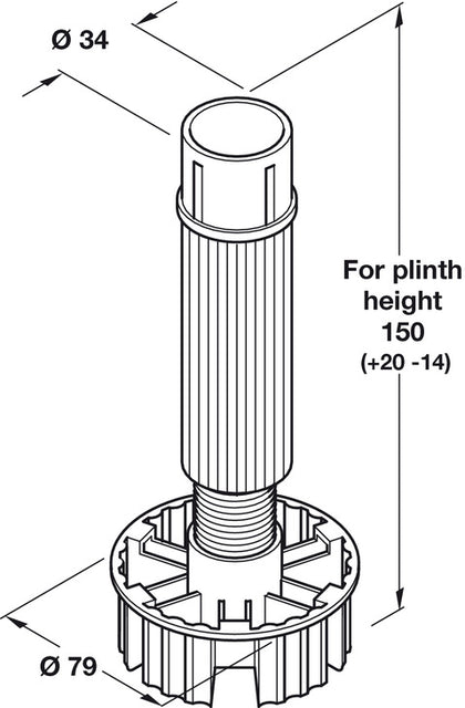 Plinth Foot/Leg Adj 150mm Pl Black