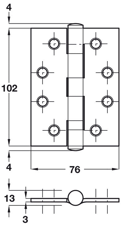 Butt Hinge 2BB Sqr 102x76mm Steel Black