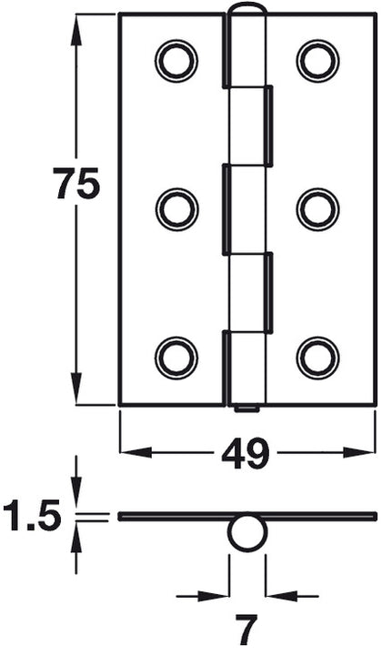 Butt Hinge Remove Pin 75x49mm SCP