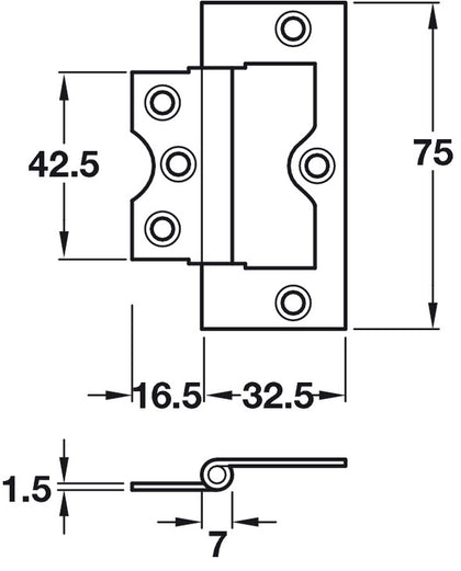 Flush Butt Hinge 75x49mm St ZP