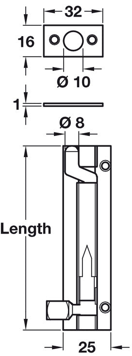 Barrel Bolt Straight 32x152mm Brass SN