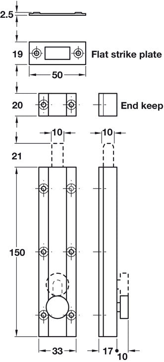 Knob Slide/Surface Bolt 150mm Brs SNP
