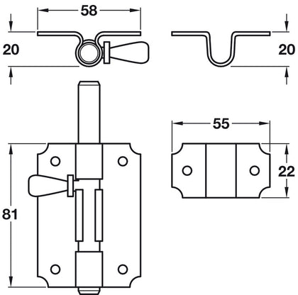 Tower Bolt Straight D12x81x58mm 316 SS