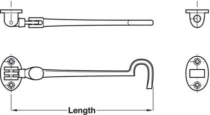 Cabin Hook+Eye Standard 205mm Brs SC
