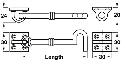 Cabin Hook+Eye 109mm Brass SNP