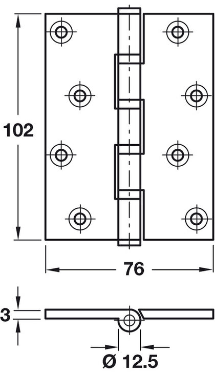 Butt Hinge Thrustbearing 102x76mm Brs PB