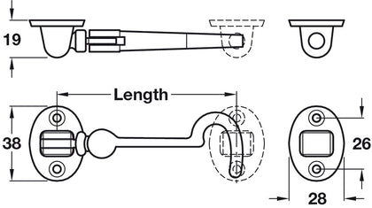 Cabin Hook+Eye Silent 145mm Brs PCP
