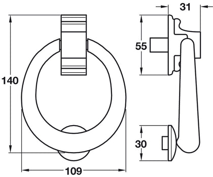 Door Knocker Ring 109x140mm Brass PB