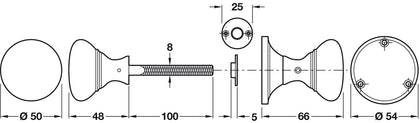 Rim Knob Set D50x48mm Brass PB