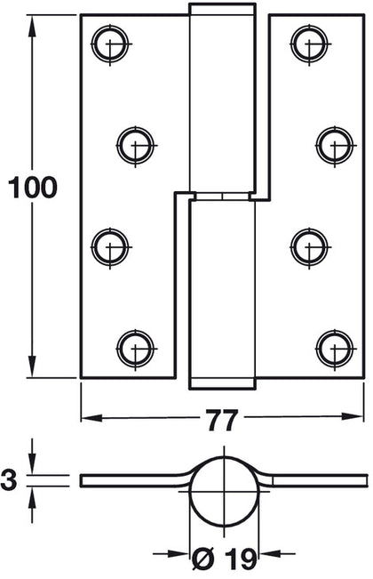 Butt Hinge Falling 100x77mm CW 304 SSS