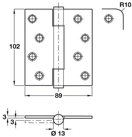 Butt Hinge Conc BB Sqr 102x89mm 304 PSS