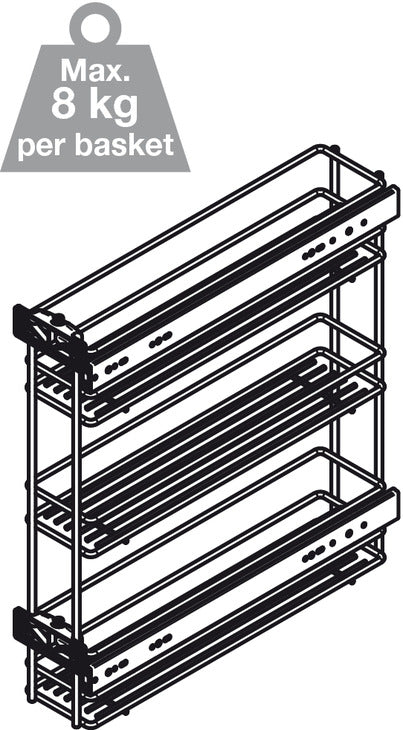 PO Baskets 3-Tier 150mm UH Linear Chrome