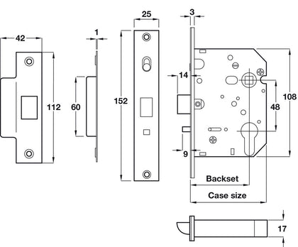 Mortice Nightlatch Case w 75/76mm SSS
