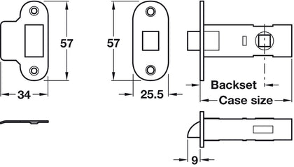 Tubular Mortice Latch 79mm NP SS