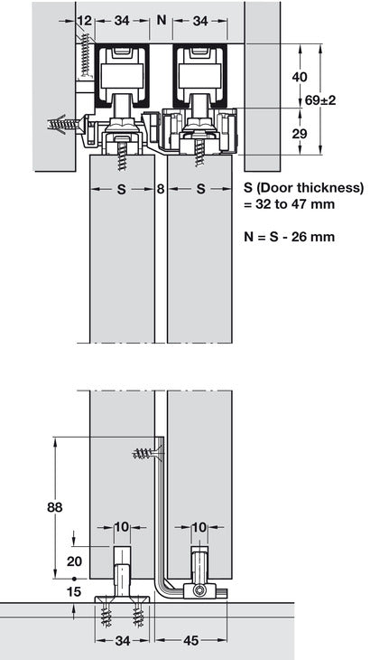 Hawa Telescopic 80/2 Fitting Set