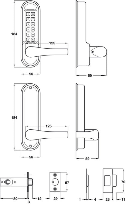 Mec Codelock HD Fnt+Bck Plt M.Latch/Lock