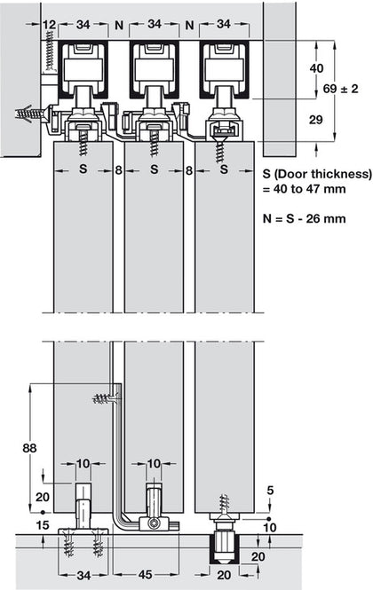 Hawa Telescopic 80/3 Fitting Set