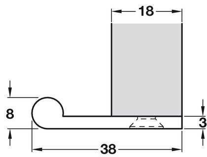 Edge Pull 100x38x3mm Brass Sat Chrome