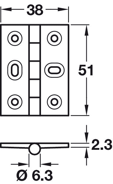 Butt Hinge Sqr 51x38mm Brass SN