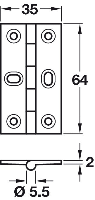 Butt Hinge Sqr 64x35mm Brass SN