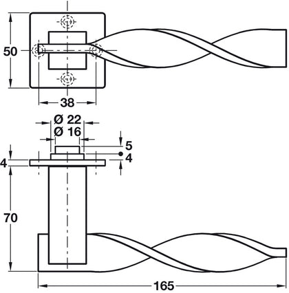 Twist Lever Hdls/Sqr Rose 316 PSS