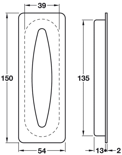 Flush Pull Hdl 150x54mm 304 SSS