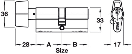 Euro Cylinder+Turn 5 Pin 40x40mm NP Dif