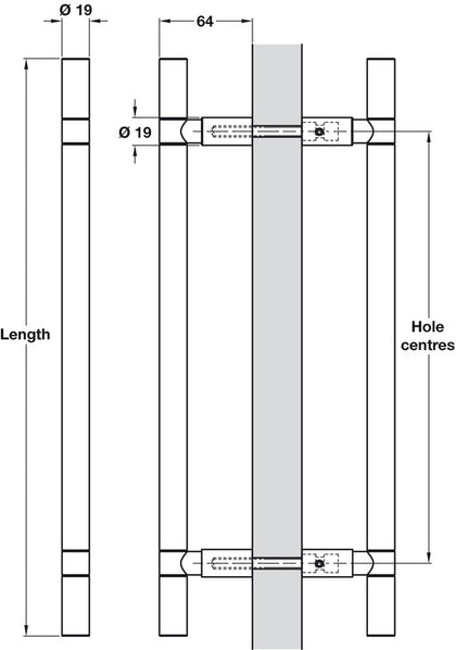 SoftTouch Pull Hdls B2B 600mm cc 316 Blk