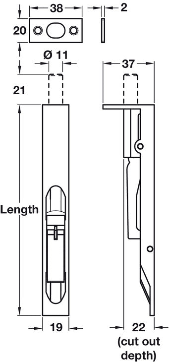 Lvr Act Flushbolt Sqr 200x19x37mm ZA SNP