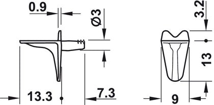 Shelf Support D3mm Plug 75kg ZA NP