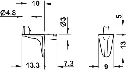 Shelf Support D3mm w Lug Plug ZA NP