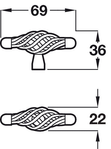 Open Cage T Knob Black 69x22x36mm