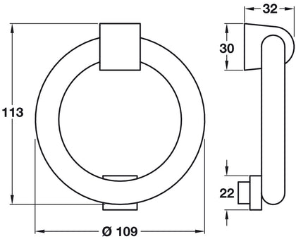 Ring Door Knocker Iron Smooth BPC CLR