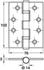 Butt Hinge BB Sqr 102x76mm 201 SSS 3Pk