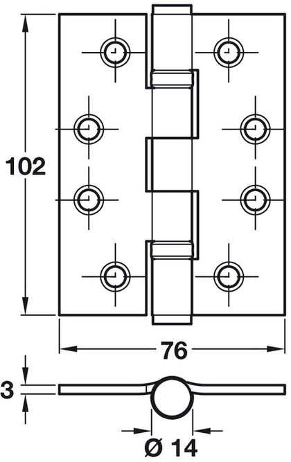 Butt Hinge BB Sqr 102x76mm 201 PSS 3Pk