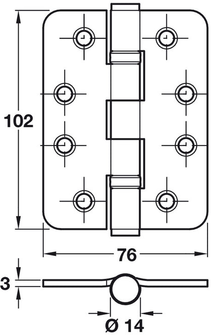 Butt Hinge BB Rad 102x76mm 201 PSS