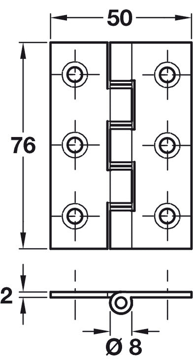 Butt Hinge DSSW Sqr 76x50mm SS SSS