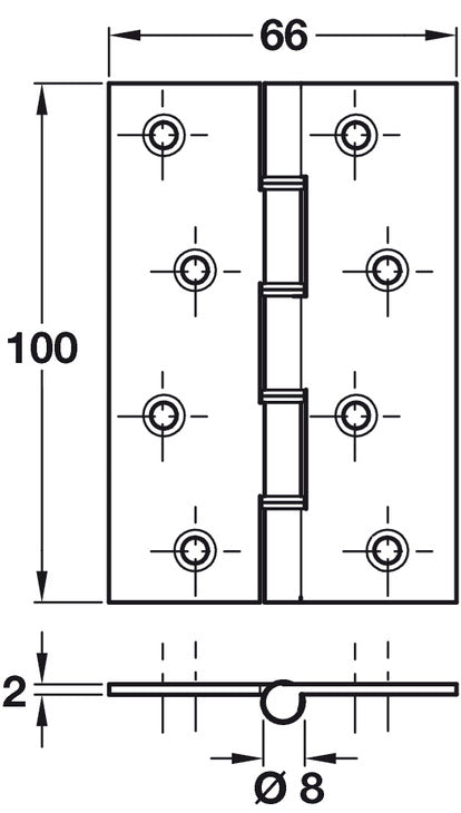 Butt Hinge DSSW Sqr 100x66mm SS PSS CLR