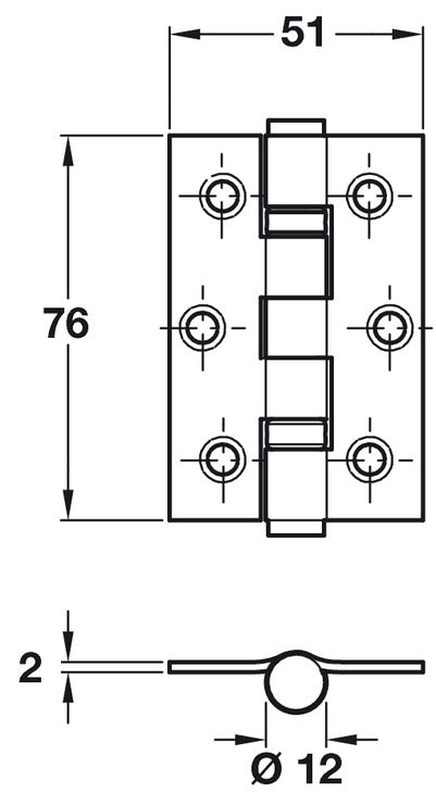 Butt Hinge 2BB Sqr 76x51mm Steel EB