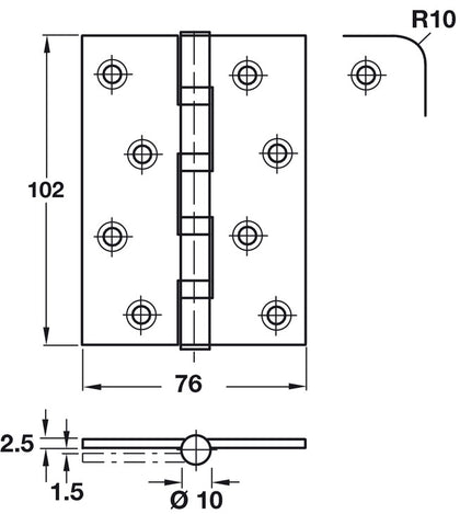 Phoenix SL Butt Hng Sq 102x76mm 304 SSS