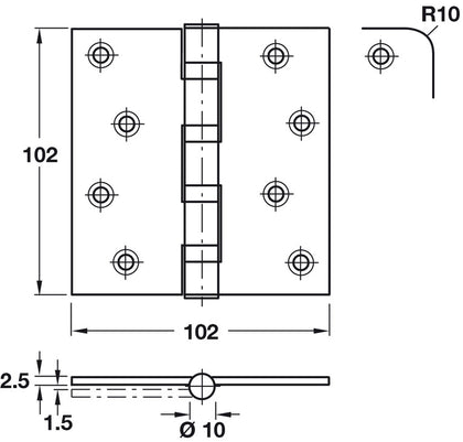 Phoenix SL Butt Hng Sq 102x102mm 304 PSS