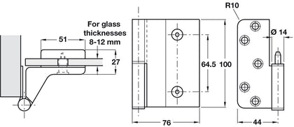 Butt Hinge LiftOff 100x44/76mm ACW SSS