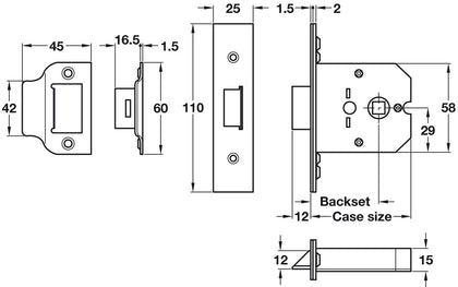 Mortice Box Latch 57/76mm SC