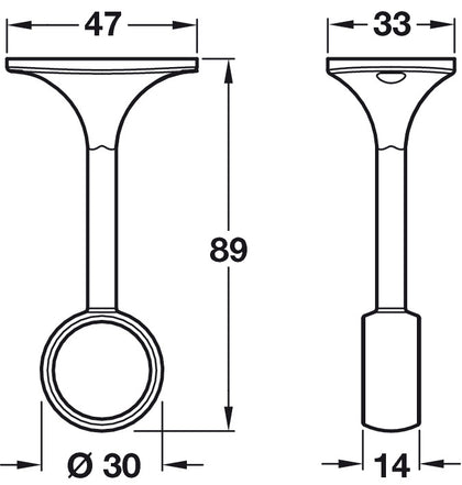 W/Robe Rail D25mm Deluxe Cent Brkt White