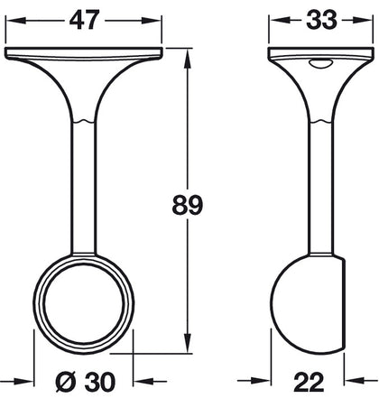 W/Robe Rail D25mm Deluxe End Brkt White