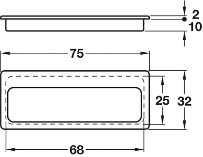 Inset Hdl Steel Matt Black 75x32mm