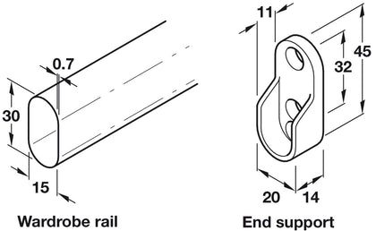 W/Robe Rail Set 900mm/Double PC