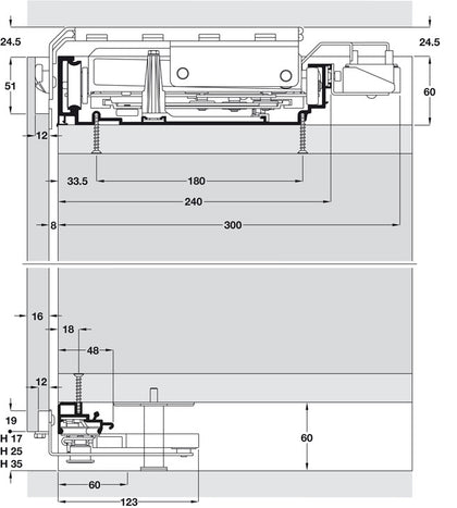 Hafele PS40 Top Guide Rail 3050mm