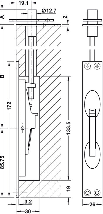 Lvr Act Flushbolt 172x25x30mm Brs MC