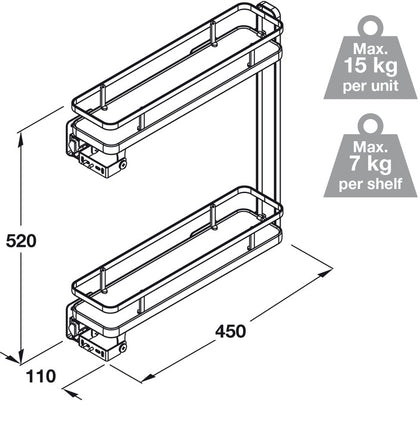 Hafele PO Storage 2-Tier 150mm Full LH